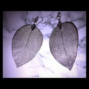 Silver tone leaf earrings